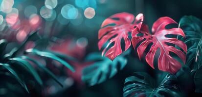 Teal And Pink Leaves In A Forest photo