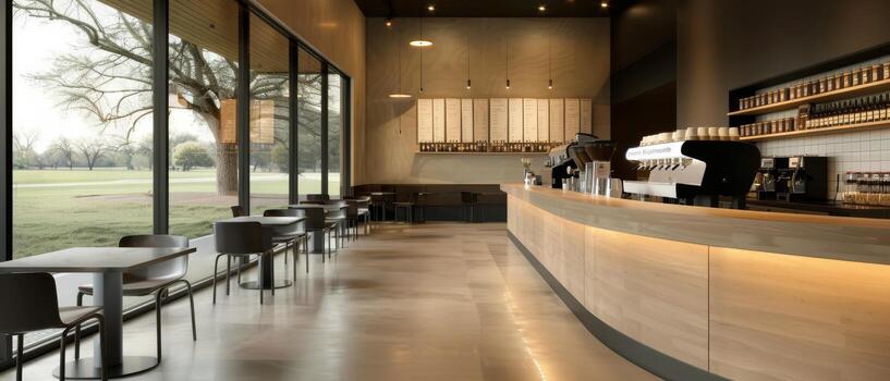 Modern Coffee Shop Counter With Park View photo