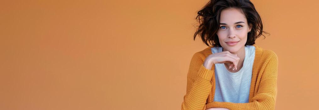 mujer sonriente en frente de Tres de colores paredes foto