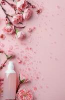 Rosewater Bottle With Pink Roses photo