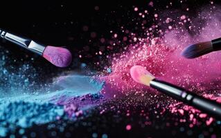 Makeup Brushes on a Galaxy Background photo