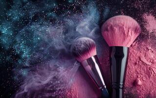 Makeup Brushes on a Galaxy Background photo