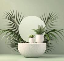 Stone Platform With Green Plant and Background photo