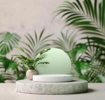 Stone Platform With Green Plant and Background photo