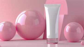 White Tube Mockup on Pink Background photo