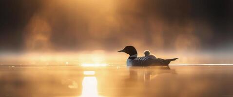 Loon and Chick at Sunrise photo