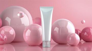 White Tube Mockup on Pink Background photo