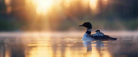 Loon and Chick at Sunrise photo