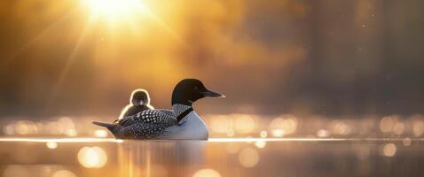 Loon and Chick at Sunrise photo