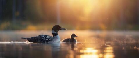 Loon and Chick at Sunrise photo