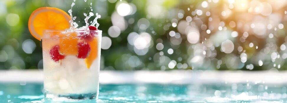 Orange And Raspberry Cocktail By Pool photo