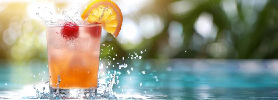Orange And Raspberry Cocktail By Pool photo