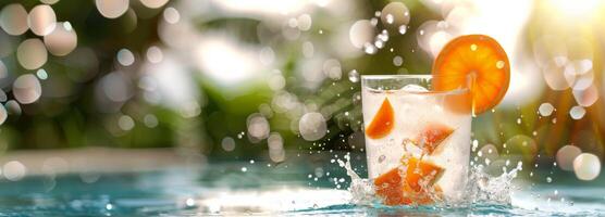 Orange And Raspberry Cocktail By Pool photo