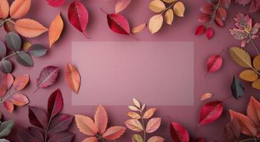 Autumn Leaves Border on Pink Background photo
