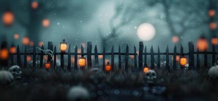 Spooky Lanterns In A Foggy Forest photo