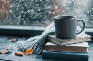 Cozy Rainy Day With Coffee and Books photo