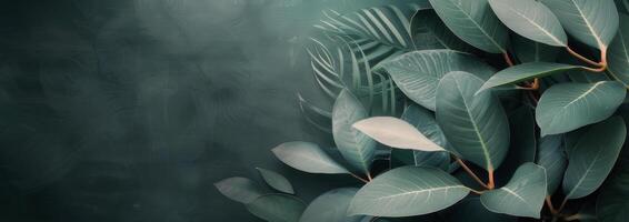 Tropical Leaf Arrangement on Teal Background photo