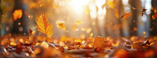 Autumn Leaves Falling In Sunlight photo