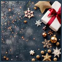 Christmas Decorations on Blue Background photo