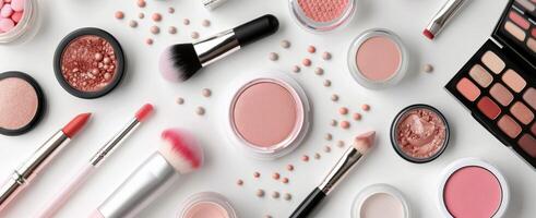 Makeup Products On White Background photo