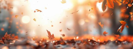 Autumn Leaves Falling In Sunlight photo