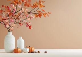 Autumnal Arrangement With Pumpkins and Vases photo