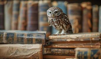 Owl Perched on Books photo