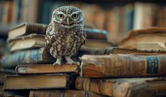 Owl Perched on Books photo