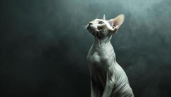 Sphynx Cat Portrait in Smoke photo