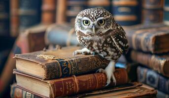 Owl Perched on Books photo
