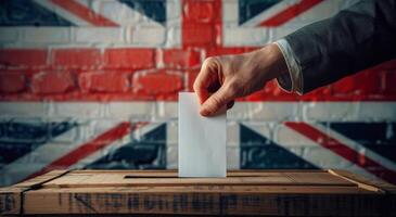 Person Voting in Ballot Box With Union Jack Flags photo