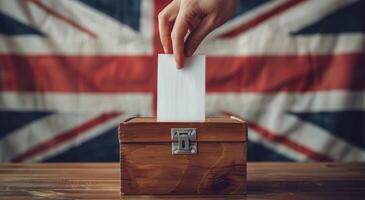 Person Voting in Ballot Box With Union Jack Flags photo