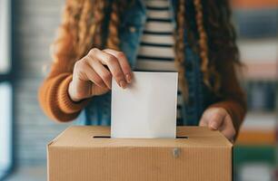 Woman Casting Ballot in Election photo