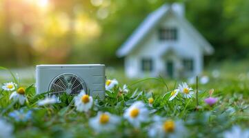 Miniature House in Flower Field photo