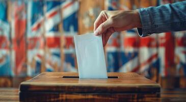 Person Voting in Ballot Box With Union Jack Flags photo