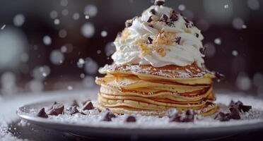 Chocolate Chip Pancakes With Whipped Cream photo