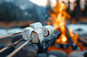 Marshmallows Roasting Over a Campfire at Dusk photo