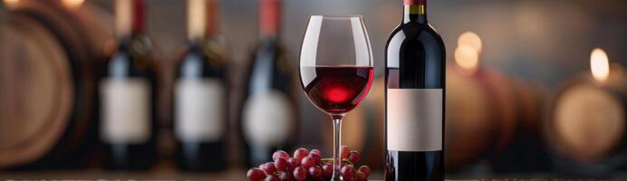 Red Wine Bottle and Glass With Grapes photo