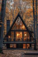 Modern Cabin In Autumn Woods photo