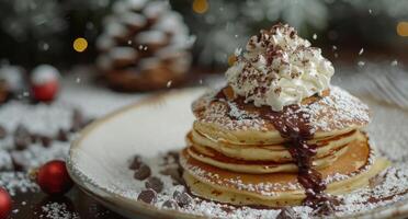 Chocolate Chip Pancakes With Whipped Cream photo