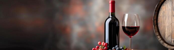 Red Wine Bottle and Glass With Grapes photo