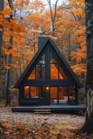 Modern Cabin In Autumn Woods photo