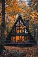 Modern Cabin In Autumn Woods photo