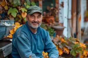 Man Smiling in Garden photo