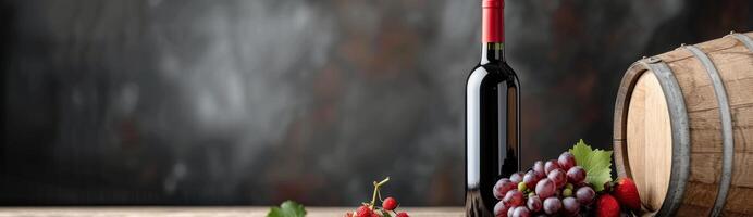 Red Wine Bottle and Glass With Grapes photo
