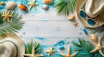 Summer Beach Accessories on Whitewashed Wood photo