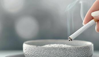 Closeup Of A Lit Cigarette Being Extinguished In An Ashtray photo