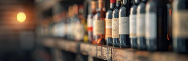 Wine Bottles on Wooden Shelf photo