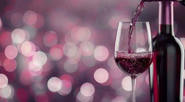 Red Wine Glass and Bottle on Table photo