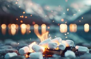 Marshmallows Roasting Over a Campfire at Dusk photo